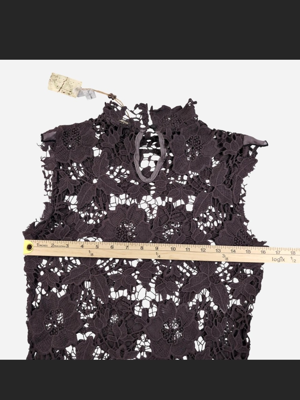 NWT Lace Crochet Floral Shell Top -Small Charcoal Plum